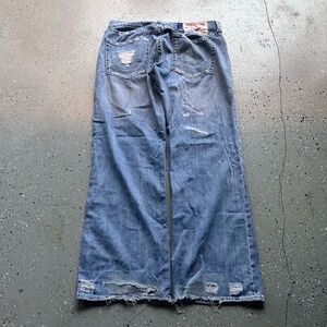 True Religion Bobby Big T VTG 90s 38x34 Light Blue Baggy Distressed Jeans